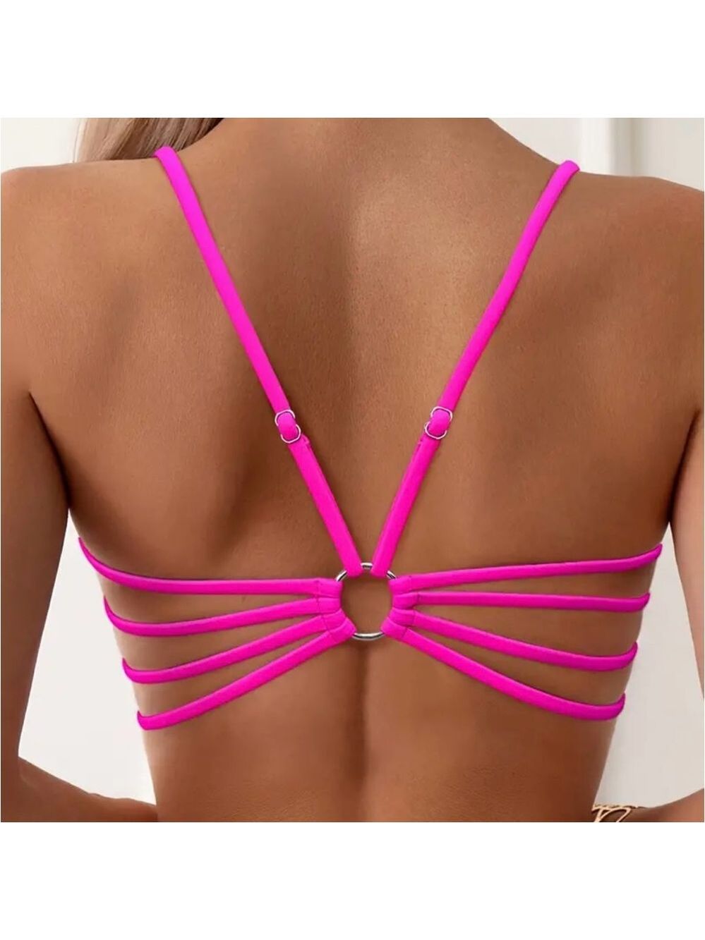Leopard Print Hot Pink Strappy High Cut Bikini Set - Picture 2 of 10